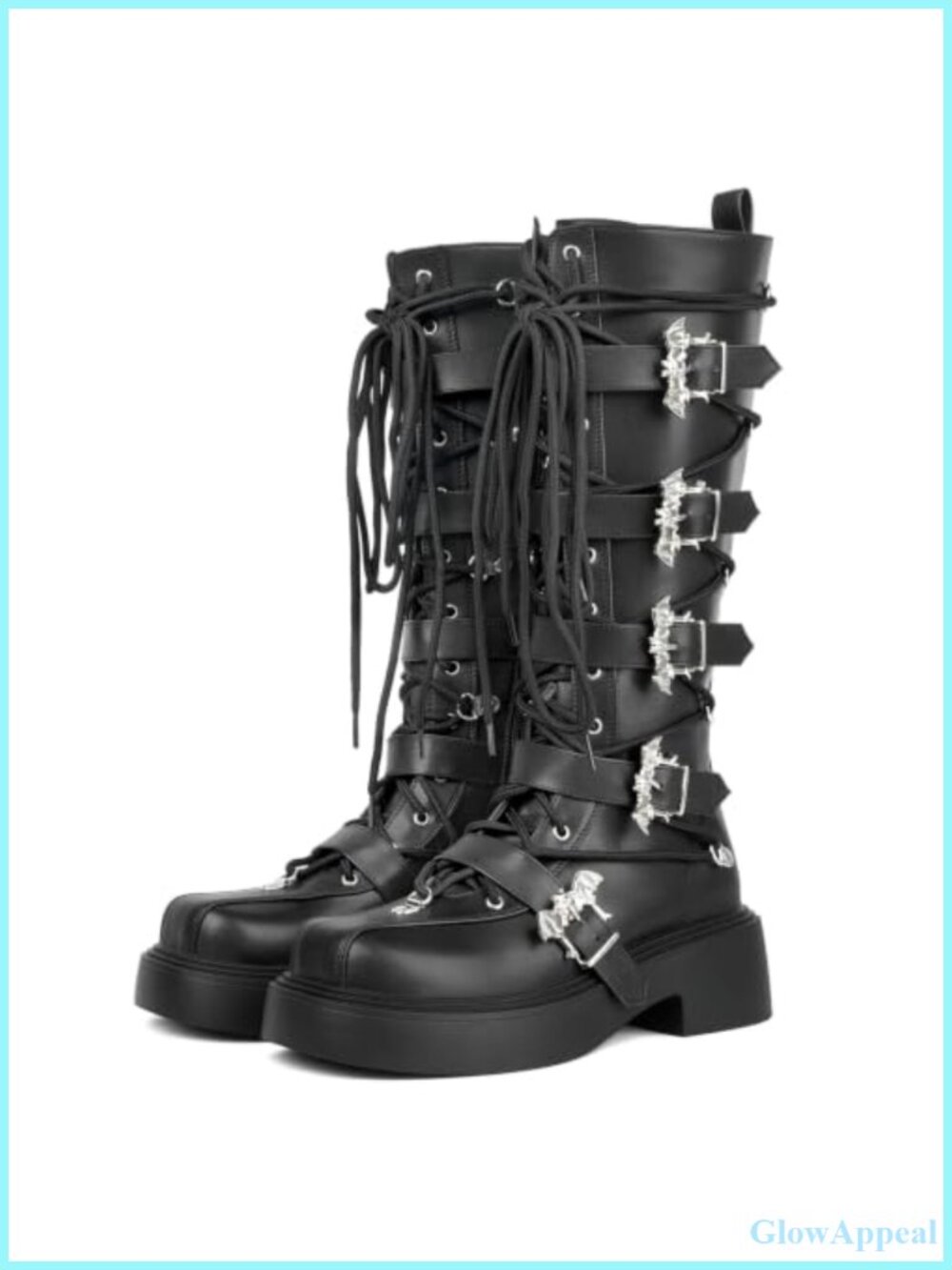 Womens Goth Platform Mid Calf Combat Boots Lace Up Zip Punk Shoes